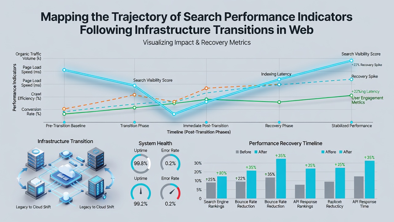 Timeline visualization of search metrics evolution after web hosting migrations